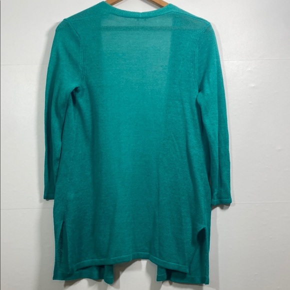 J. Jill Linen Blend Teal Open Front Cardigan Sweater - Picture 4 of 6